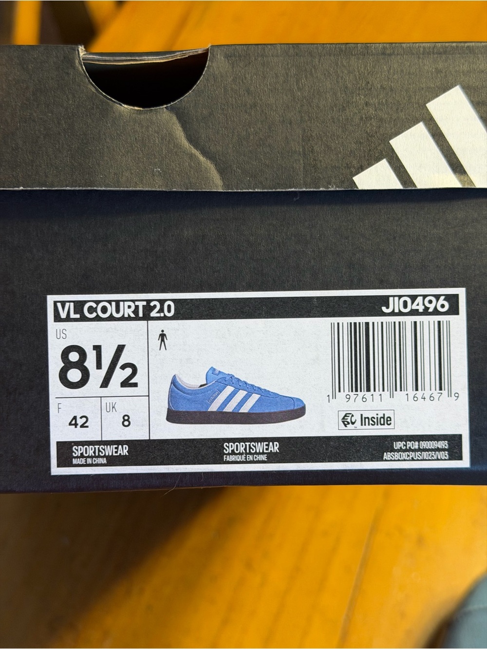 NWT adidas VL Court 2.0 Light Blue Suede Sneakers with white stripes men’s 9.5 - Picture 8 of 8